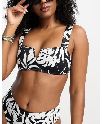 Roxy Love The Coco underwire bikini top in black & white tropical print-Multi