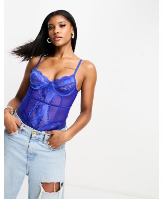 Saint Genies stretch lace thong bodysuit in blue