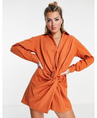Saint Genies textured twist front shirt dress in cinnamon-Orange