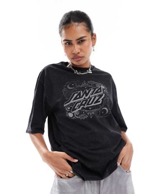 Santa Cruz oversized ornate logo dot t-shirt in black acid wash