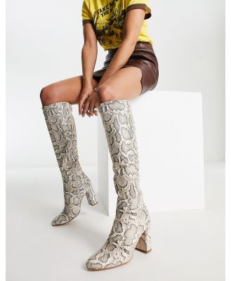 schuh Dakota knee boots in natural snake print-Multi