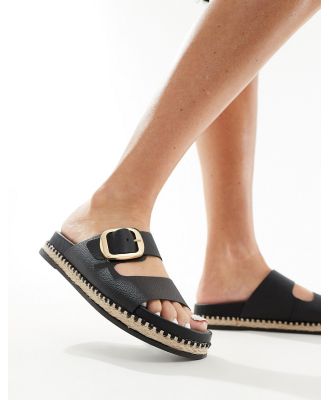 schuh Tish double buckle espadrille slides in black leather