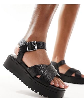 schuh Wide Fit Tera cross strap sandals in black