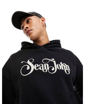 Sean John retro pullover hoodie in black with logo print