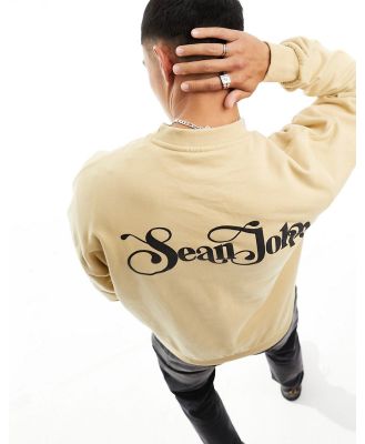 Sean John retro sweatshirt in beige with chest and back script print-Neutra