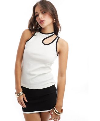 Selected Femme asymmetric singlet with black binding in white