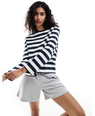 Selected Femme boxy long sleeve t-shirt in navy stripe