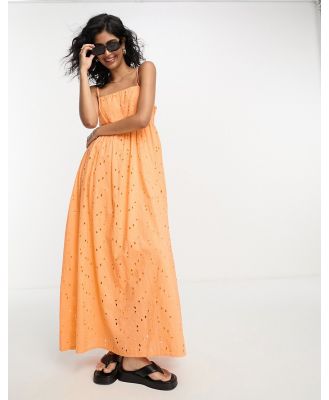 Selected Femme broderie maxi cami dress in peach orange
