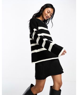 Selected Femme chunky stripe knitted jumper in mono-Black