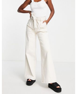 Selected Femme cotton ultra high waist wide leg jeans in ecru - CREAM-White