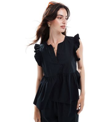 Selected Femme frilly top in black (part of a set)