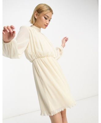 Selected Femme high neck plisse mini dress in cream-White