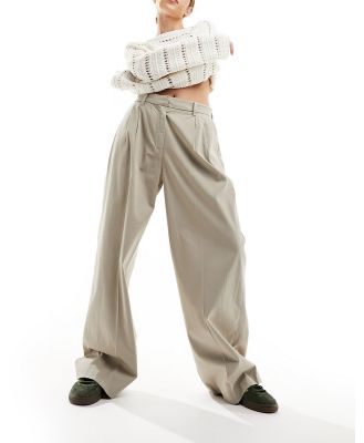 Selected Femme high waist wide fit pants in beige-Neutral