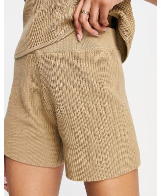 Selected Femme knitted shorts in camel (part of a set)-Brown