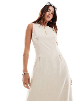 Selected Femme linen mix maxi dress in beige-Neutral