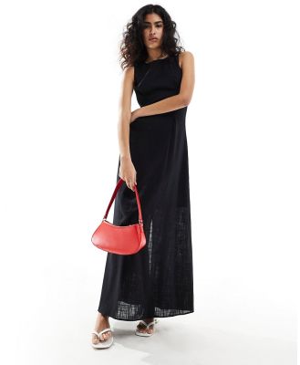 Selected Femme linen mix maxi dress in black