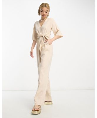 Selected Femme linen touch jumpsuit in sand-Neutral