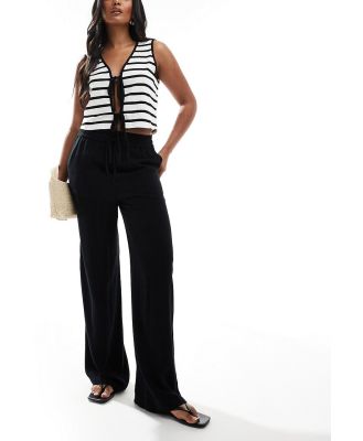 Selected Femme linen touch wide fit pants in black