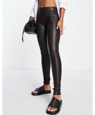 Selected Femme real leather leggings in brown