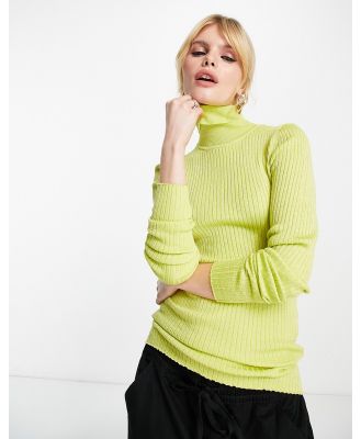Selected Femme roll neck knitted top in lime-Green