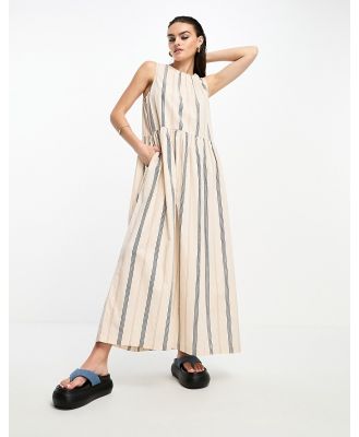 Selected Femme smock maxi dress in beige stripe-Neutral