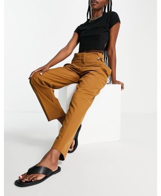 Selected Femme tailored pants with high waist and button detail in brown - BROWN