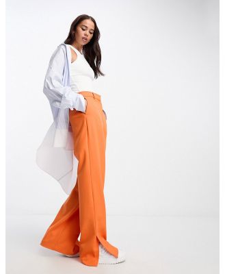 Selected Femme tailored textured twill high waisted pants in bright orange