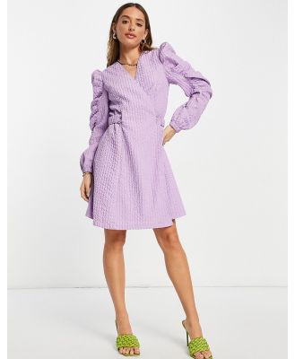 Selected Femme textured mini dress with waist detail in lilac-Purple