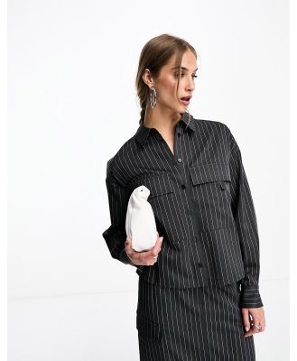 Selected Femme utility shirt in grey pinstripe (part of a set)