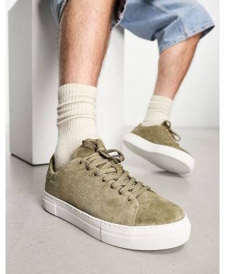 Selected Homme chunky suede sneakers in khaki-Green