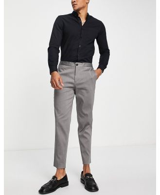 Selected Homme cotton blend smart pants in slim tapered fit with elasticated waist in grey - GREY