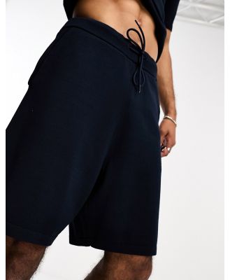 Selected Homme knitted shorts with drawstring waist in navy (part of a set)