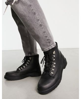 Selected Homme leather lace up boots with moc toe in black