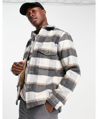 Selected Homme lined check jacket in cream and grey-White