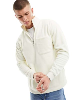 Selected Homme mini fleece half zip sweat in ecru-Neutral