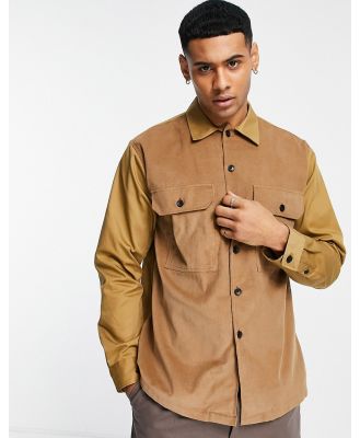 Selected Homme overshirt in cord mix in beige-Neutral
