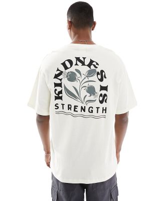 Selected Homme oversized t-shirt with kindness is strength back print in cream-White