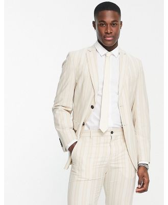 Selected Homme slim fit suit jacket in beige summer stripe-Neutral