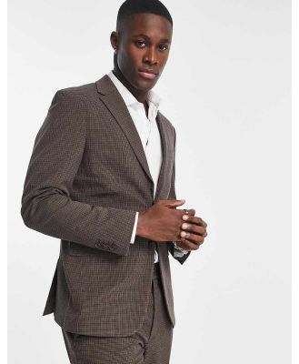 Selected Homme slim fit suit jacket in brown mini check