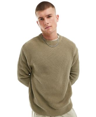 Selected Homme super oversized knit jumper in khaki-Green