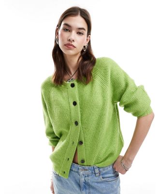 Selected Lolina button down fluffy knit cardigan in green