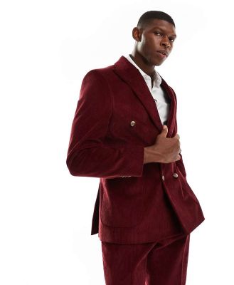 Shelby and Sons double breasted slim cord blazer in deep red (part of a set)