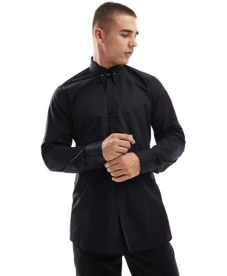 Shelby & Sons Roslin smart shirt in black with collar bar detail