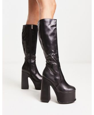Shellys London Corrs platform knee boots in black stretch