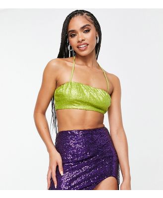 Simmi exclusive 90s sequin bandeau crop top in green (part of a set)