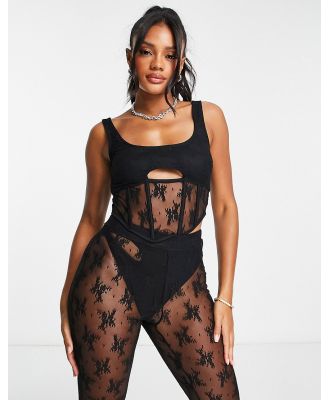 Simmi floral lace insert corset top in black (part of a set)