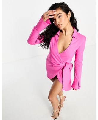 Simmi linen blend wrap mini dress in pink