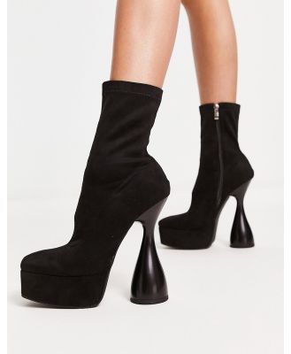 Simmi London Edwin sculptured heel ankle boots in black faux suede