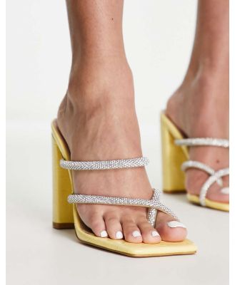 Simmi London Heera embellished block heel sandals in yellow croc