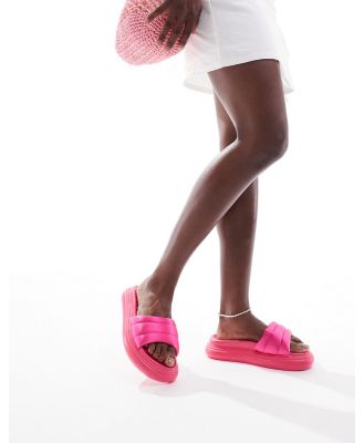 Simmi London Jaslynn padded chunky flatform sandals in pink satin